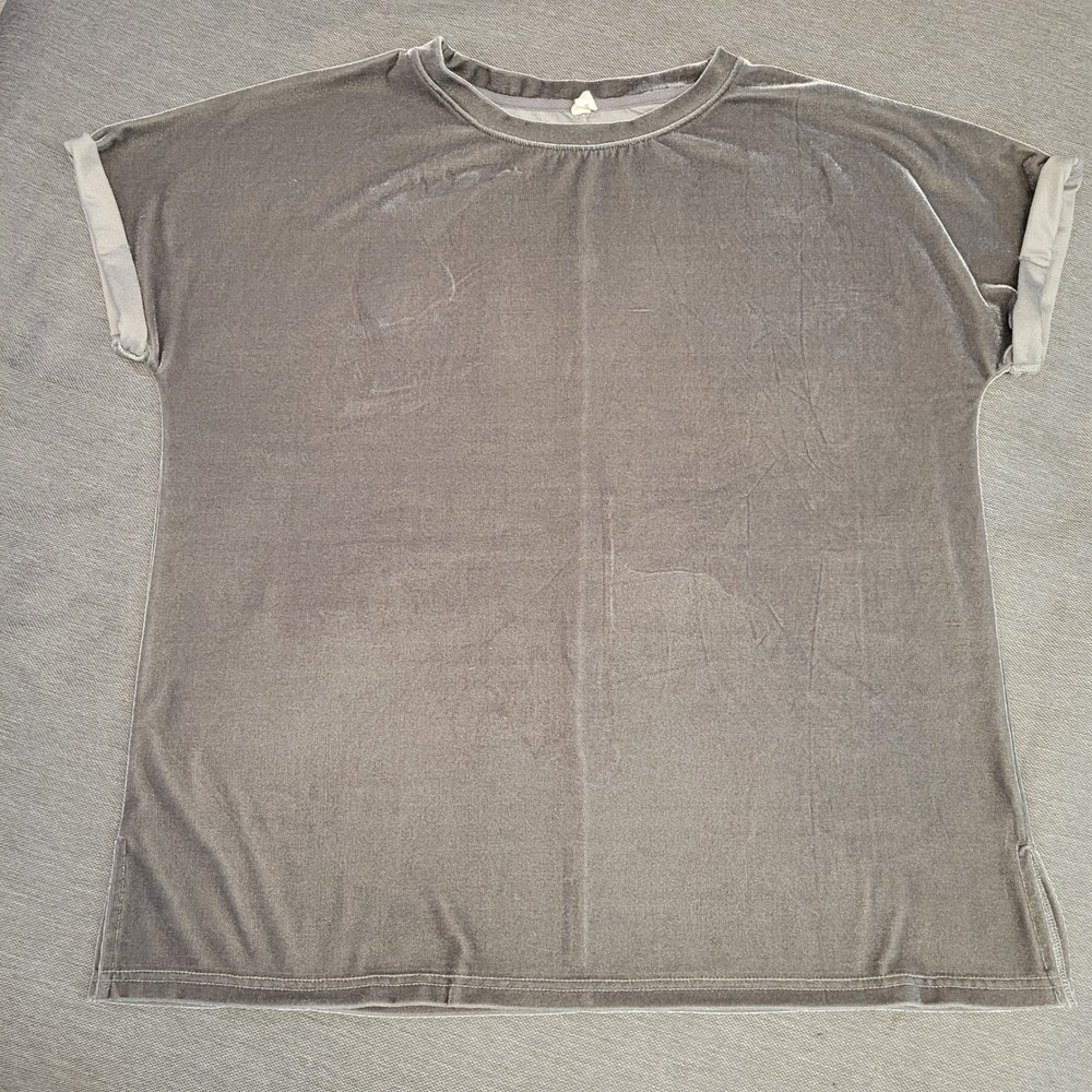 Wishlist Womens Grey Velvet Relaxed Cuffed Sleeve Top T5031KS Size M/L